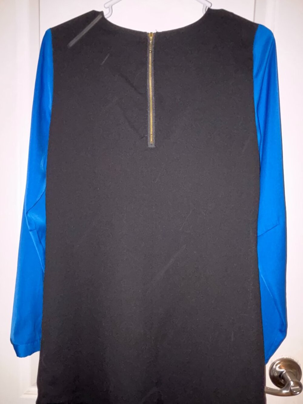 Mossimo Black & Royal Blue Long Sleeve Colorblock Dress (Size Small)